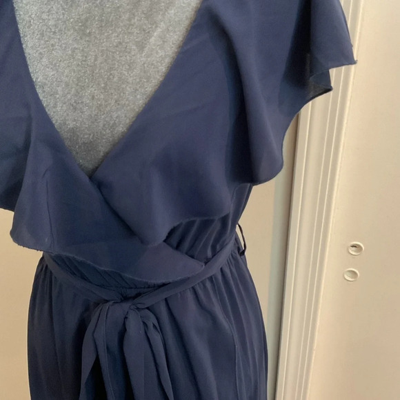 🩵 Flowy Sleeve Chiffon Bridesmaid Dresses Long V Neck - Picture 5 of 7